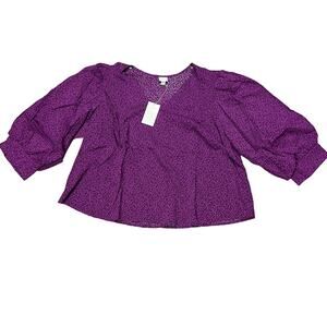 A New Day Women's Plus Size Purple Printed Bishop Long Sleeve Shirt - 1X - NWT
